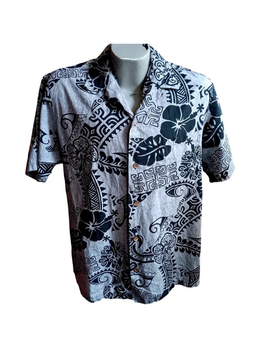 Large Vintage Hawaiian Shirt RJC Hawaii USA Tribal Print 100% Cotton